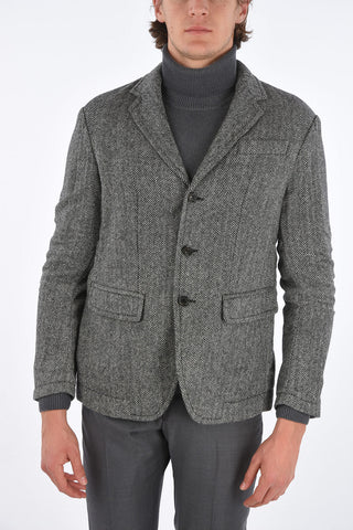 giacca a 3 bottoni plain herringbone in lana uno spacco  