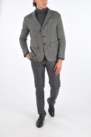 giacca a 3 bottoni plain herringbone in lana uno spacco  