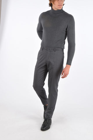 Mid-rise waist belt loops trousers