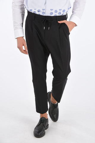 virgin wool drawstring waist single pleat trousers