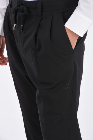 virgin wool drawstring waist single pleat trousers