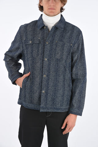 snake-print denim shirt