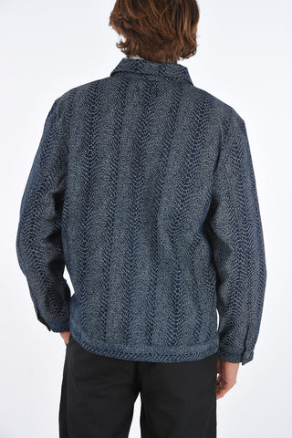 snake-print denim shirt