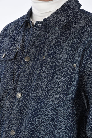 snake-print denim shirt