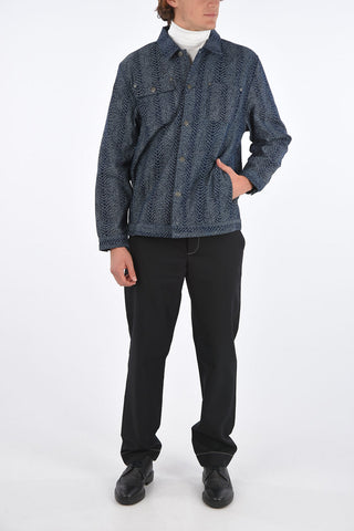 snake-print denim shirt