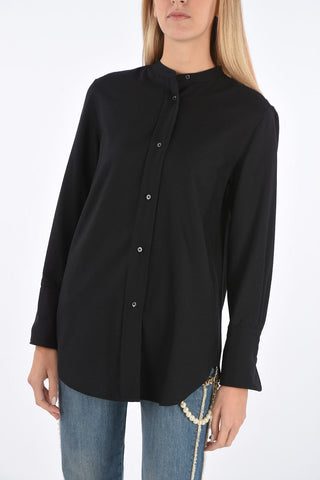 Wool Shirt with Mandarin Collar