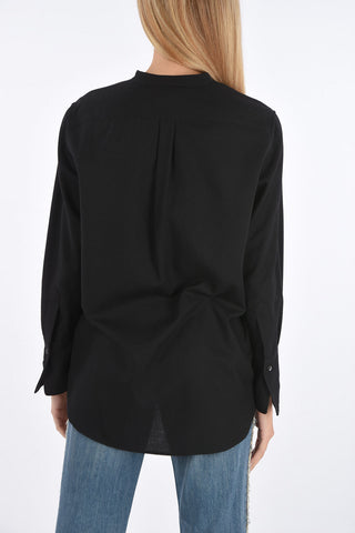 Wool Shirt with Mandarin Collar