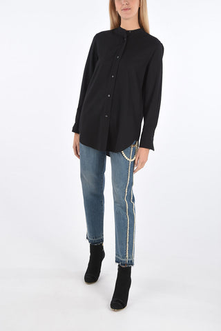 Wool Shirt with Mandarin Collar