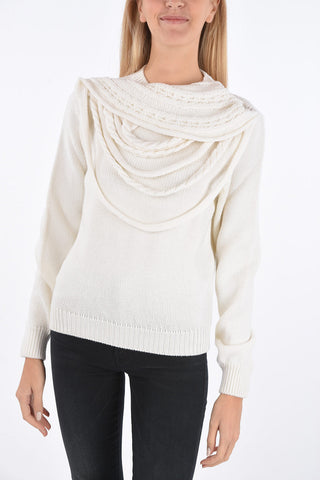 maglia in lana con collo intrecciato