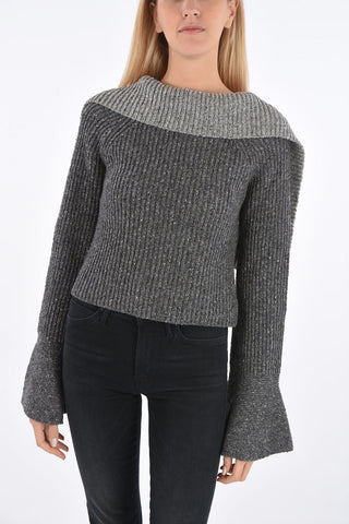 flounce sleeve ribbed sweater