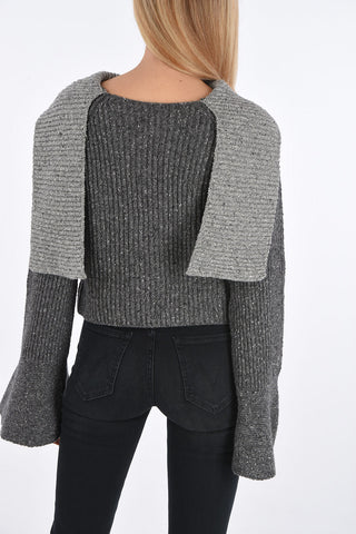 flounce sleeve ribbed sweater