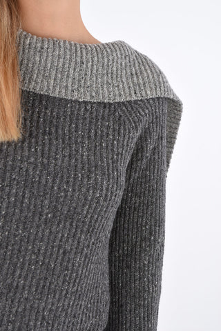 flounce sleeve ribbed sweater