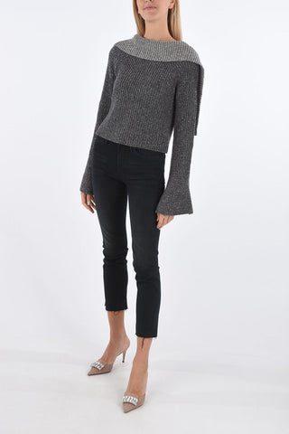 flounce sleeve ribbed sweater