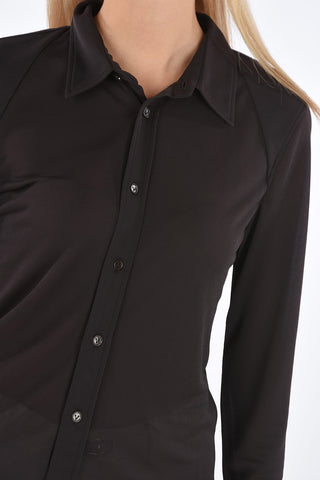 Spread Collar Bluse with Front Buttoning 