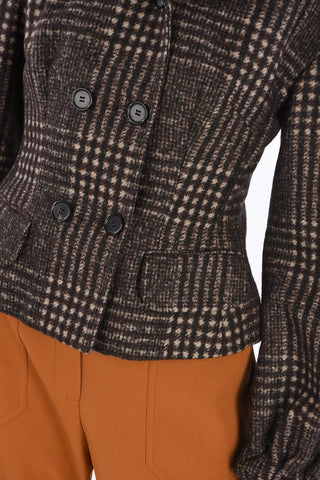 Double-breasted Houndstooth Blazer with Puff Sleeves