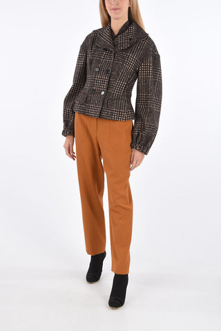 Double-breasted Houndstooth Blazer with Puff Sleeves