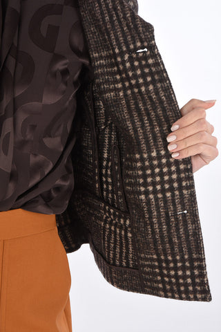 Double-breasted Houndstooth Blazer with Puff Sleeves