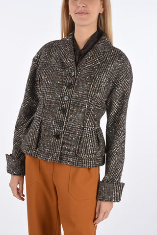 Blazer a Quadri Tartan con Martingala e Risvolti alle Maniche