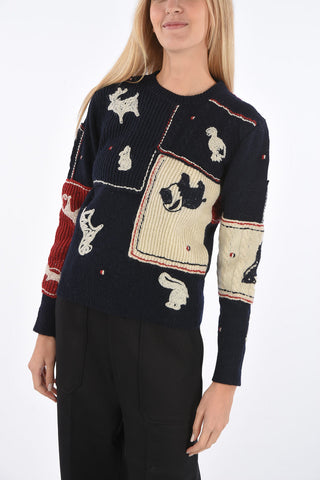 Wool and mohair embroidered crew-neck sweater