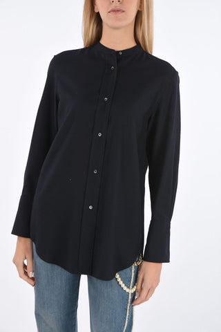 Wool Shirt with Mandarin Collar