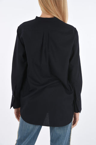 Wool Shirt with Mandarin Collar
