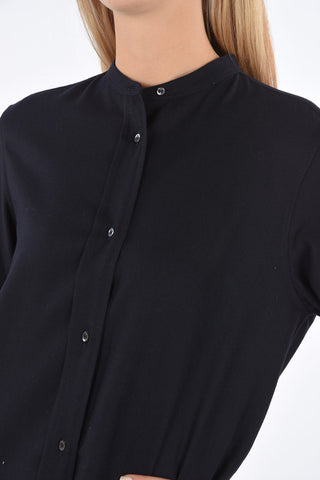 Wool Shirt with Mandarin Collar