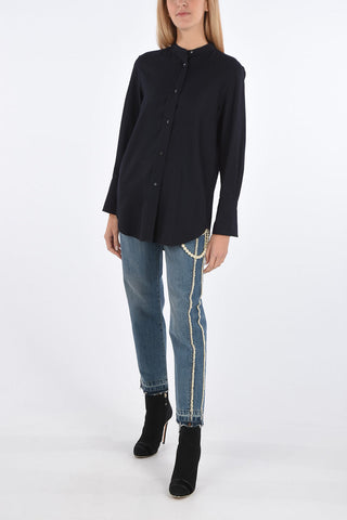 Wool Shirt with Mandarin Collar