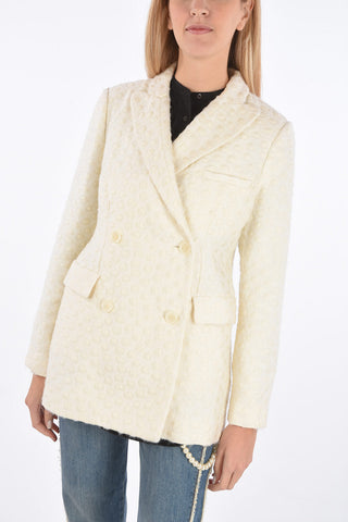 Jacquard Fabric Double-breasted Blazer with Peak Lapel