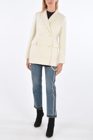 Jacquard Fabric Double-breasted Blazer with Peak Lapel