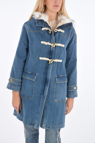 Denim Parka with Faux Fur Details