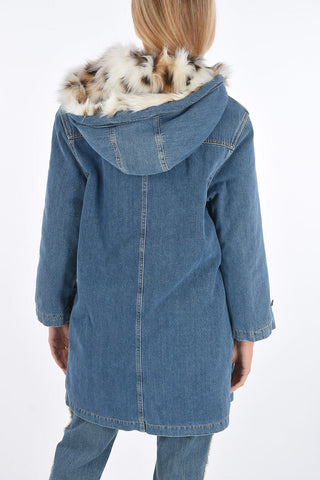 Denim Parka with Faux Fur Details