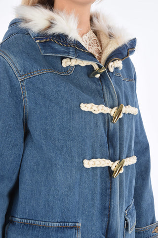 Denim Parka with Faux Fur Details