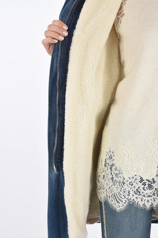 Denim Parka with Faux Fur Details