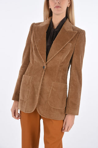 Curduroy 1 Button Blazer with Peak Lapel