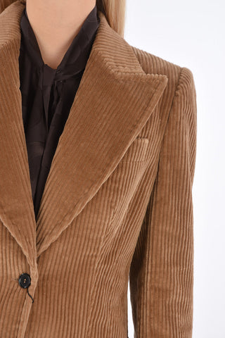 Curduroy 1 Button Blazer with Peak Lapel
