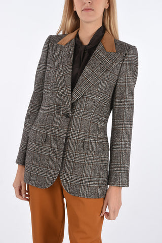 Houndstooth Blazer with Velvet Collar