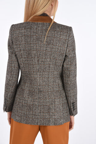 Houndstooth Blazer with Velvet Collar