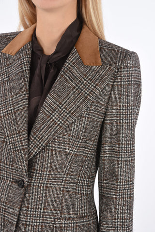 Houndstooth Blazer with Velvet Collar