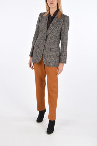 Houndstooth Blazer with Velvet Collar