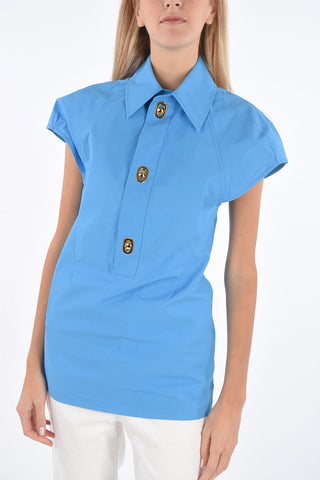Camicia in Cotone Spalmato con Bottoni Decorativi