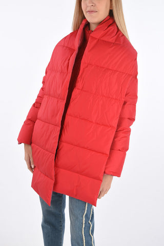 Crew Neck Quilted Down Jacket with Matched Scarf