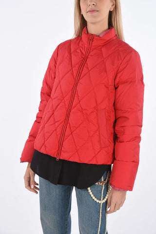 Crew Neck Quilted Down Jacket with Matched Scarf