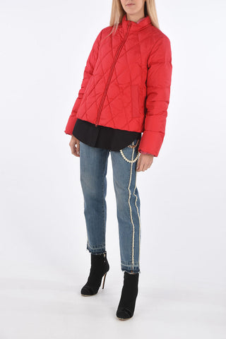 Crew Neck Quilted Down Jacket with Matched Scarf