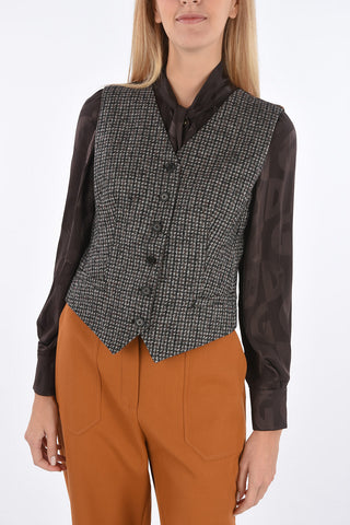 6 Buttons Vest with Leopard Back
