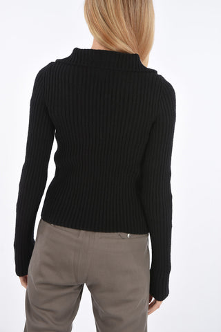 ribbed half zip mock-neck sweater