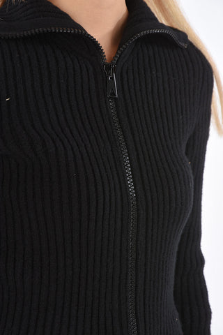ribbed half zip mock-neck sweater