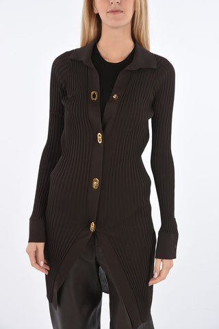 Silk and Cotton Ribbed Cardigan with Decorative Buttons