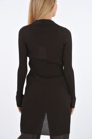 Silk and Cotton Ribbed Cardigan with Decorative Buttons