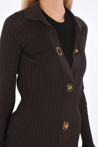 Silk and Cotton Ribbed Cardigan with Decorative Buttons
