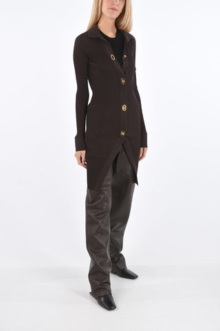 Silk and Cotton Ribbed Cardigan with Decorative Buttons